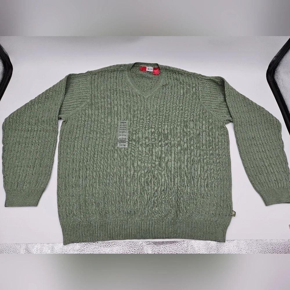 NEW IZOD GREEN Pullover 100% Cotton Cable Knit Sweater Mens Sz XXL